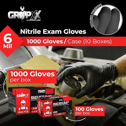 Heavy Duty 6 Mil Black Nitrile Gloves - Disposable, Latex & Powder Free | Mechanic, Food Prep & Tattoo | Rubber Gloves for Cooking, Cleaning & Household | Pack of (200)