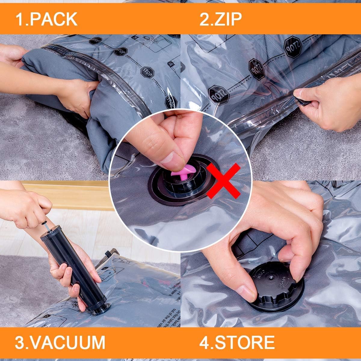 24 Pack Vacuum Storage Bags with Electric Pump, (5 Jumbo, 5 Large, 5 Medium, 5 Small, 4 Roll Up Bags) Space Saver Bag for Clothes, Mattress, Blanket, Duvets, Pillows, Comforters,Travel