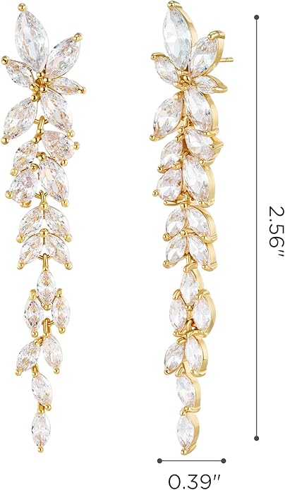 SWEETV Marquise Cubic Zirconia Wedding Earrings for Women Brides, Crystal Chandelier Bridal Drop Earrings for Prom Pageant