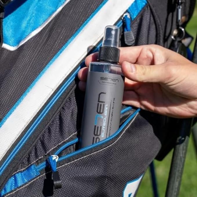 SE7EN EliteClean Golf Grip Cleaner Spray - Restores Tackiness & Control, Removes Sweat & Dirt, Golf Club Grip & Pickleball Paddle Cleaner, Safe for Sports Equipment, Includes Microfiber Towel (1 Pack)