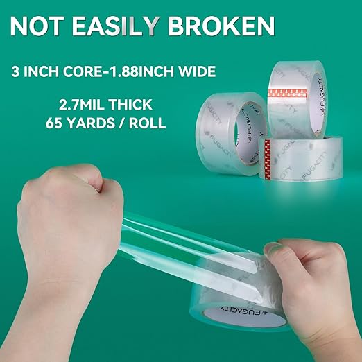 FugaCity Heavy Duty Clear Packing Tape Refills (18 Rolls), Packaging Tape for Moving Sealing, Moving Supplies Shipping Tape,2.7 Mil Thick, 2 in Wide,65 Yards Per Roll,Total 1170 Yards