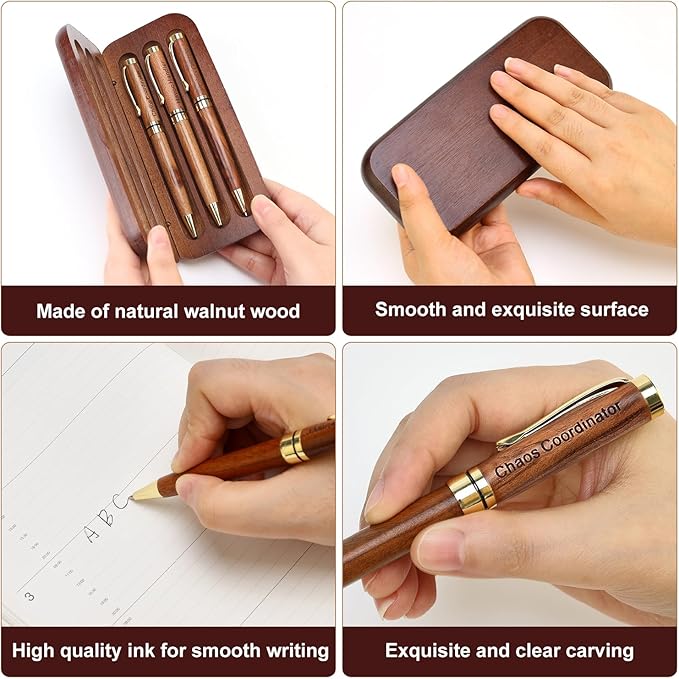 Best Wooden Pen Set with Holder, Chaos Coordinator Gifts for Women, Boss Gift for Men Supervisor Presents for Boss Female Leadership Nurse Office Manager Gifts Funny Custom Personalized Wood Pens
