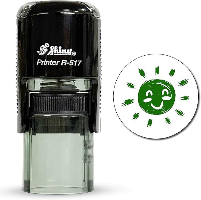 Shiny Sun Teacher Stamp, Round Self Inking Stamp for Classroom, Green Ink