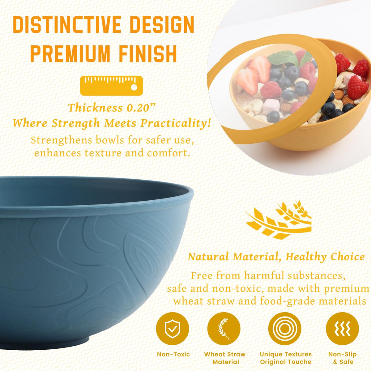 Homienly Wheat Straw Bowls with Lids Salad Bowl 40 OZ Unbreakable Cereal Bowls for Kitchen, RV, Lunch Microwave Safe Camping Bowls Dishwasher Safe Soup Bowls Reusable Food Storage Bowls Multi, 4 Sets