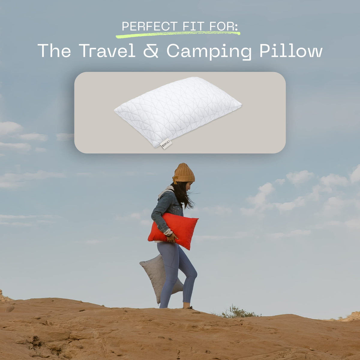 Coop Home Goods Nylon Camping and Travel Pillow Cover, Waterproof Camping Pillow Protector, Zippered Cover, Washable Travel Pillowcase (Grey)