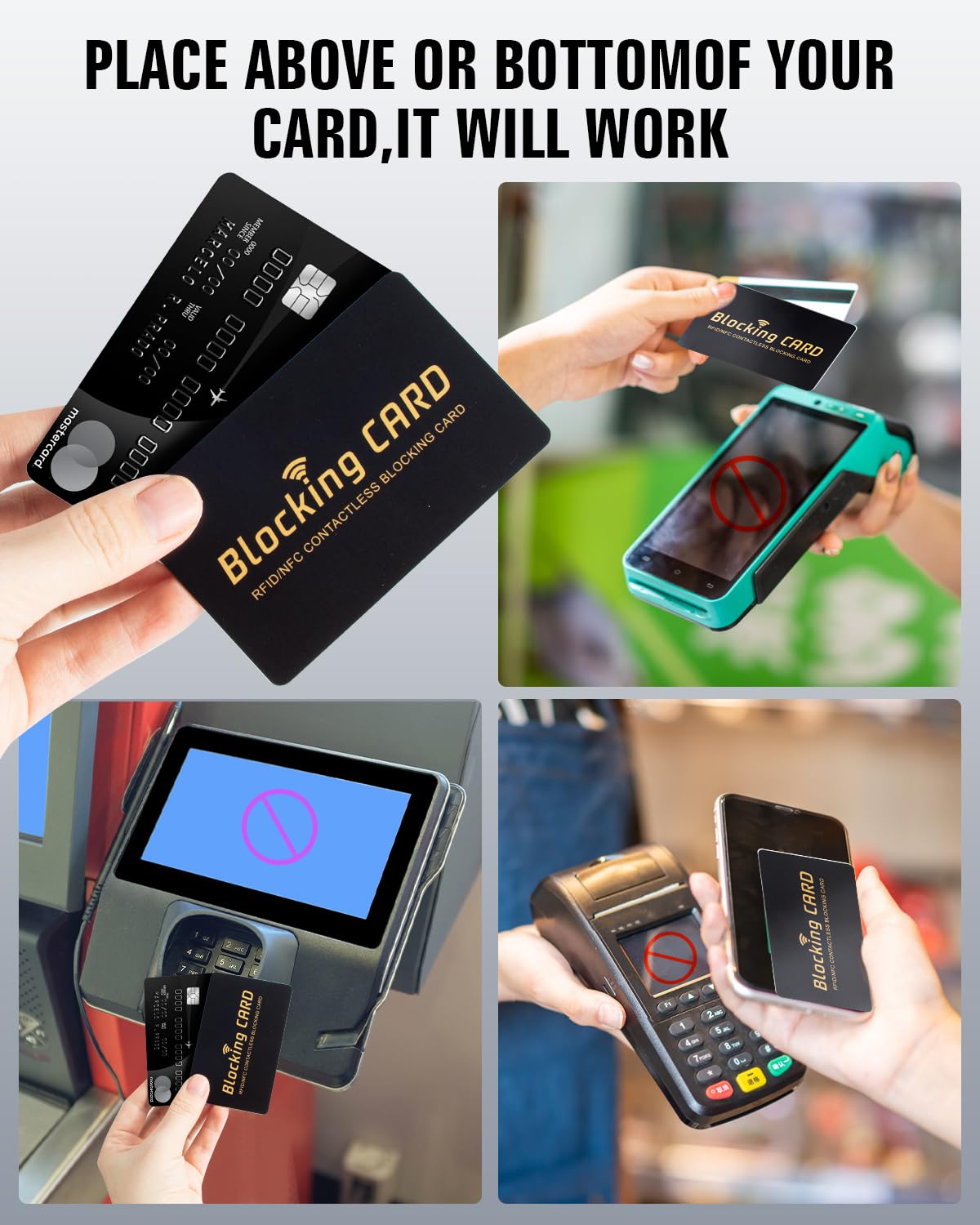 Schembo RFID Blocking Card,Contactless NFC Debit Credit Card Passport Protector, One Card Protects Entire Wallet/Purse for Men & Women, Smart Slim Design Perfectly Fits in Wallet/Purse (4Pack Black)