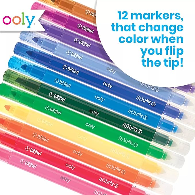 Ooly 12 Pack Switch-eroo Color Changing Markers, Dual Tip Markers for Kids, Double Ended Chisel Tip Marker Set Great for Art Back to School Supplies, Drawing and Stationery Sets