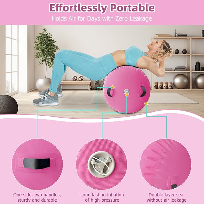 Vapaus Gymnastics Air Barrel Inflatable Tumbling Roller Mat Back Handspring Trainer Air Tumbler Octagon Barrel Gymnastics Equipment for Tumble Track Cheerleading Yoga Training Durable AntiSlip Double Seal Without Pump