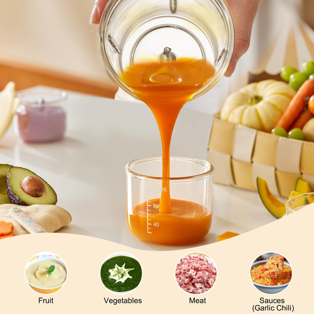 Bear Baby Food Maker, Baby Food Processor Set with Baby Food Containers, Silicone Spoons, Baby Food Puree Blender for Fruit, Vegetable, Meat, Make Fresh and Nutritious Meals for Your Little One