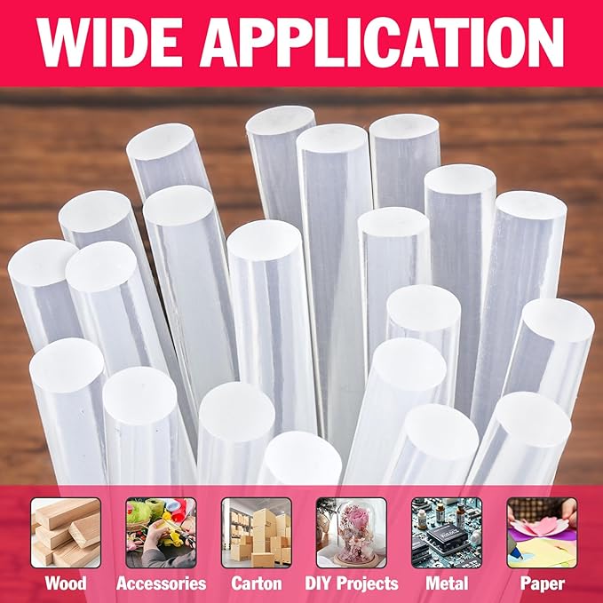 200 PCS Mini Hot Glue Sticks, 8" Long x 0.27" Diameter Glue Sticks for Glue Gun, Perfect Fit for Mini Glue Guns, Widely Used in Wood, Metal, Glass, Plastic, Floral, Fabric, and More