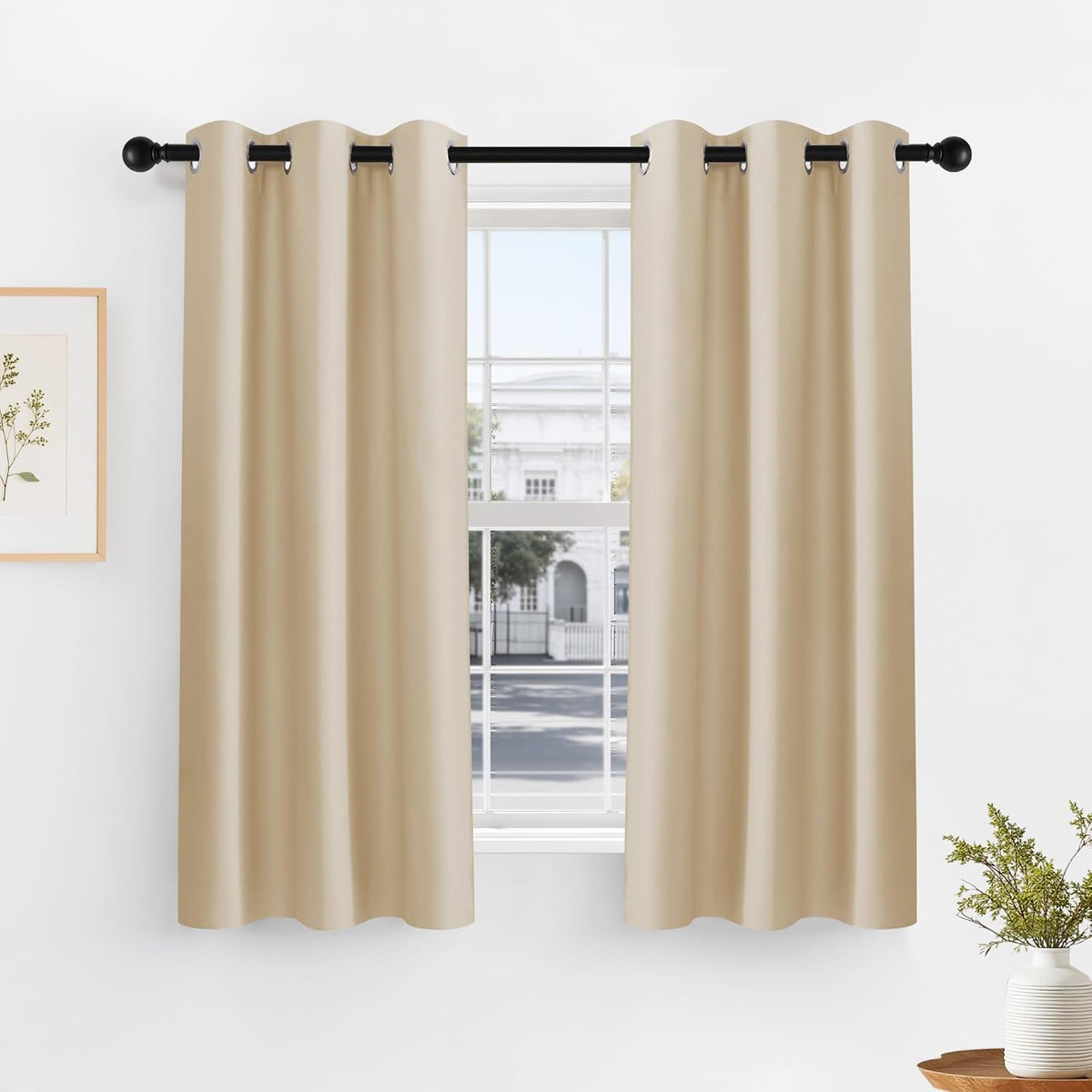 PONY DANCE Room Darkening Curtains - Light Blocking Kitchen Curtain Drapes Thermal Insulated Home Decor for Nursery, Privacy Protect Draperies, W42 x L45 inch, Biscotti Beige, 2 Pieces