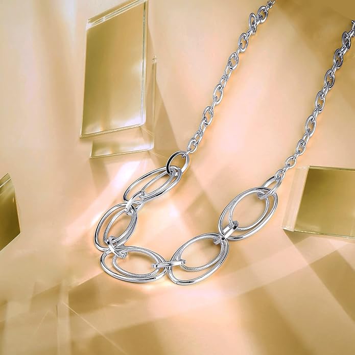 Chunky Gold Necklace for Women: 14k Gold Plated Loop Chain Link Statement Choker Necklace for Women - Chunky Fashion Pendant Jewelry