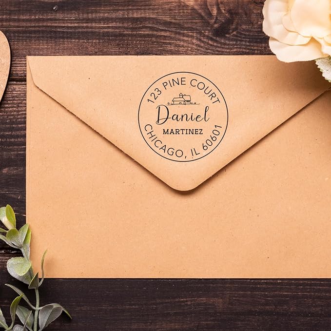 Custom Address Stamp - Self Inking Personalized Rubber Stamp for Mailing Envelopes, Packages, Wedding Invites & Business Mail (Round)