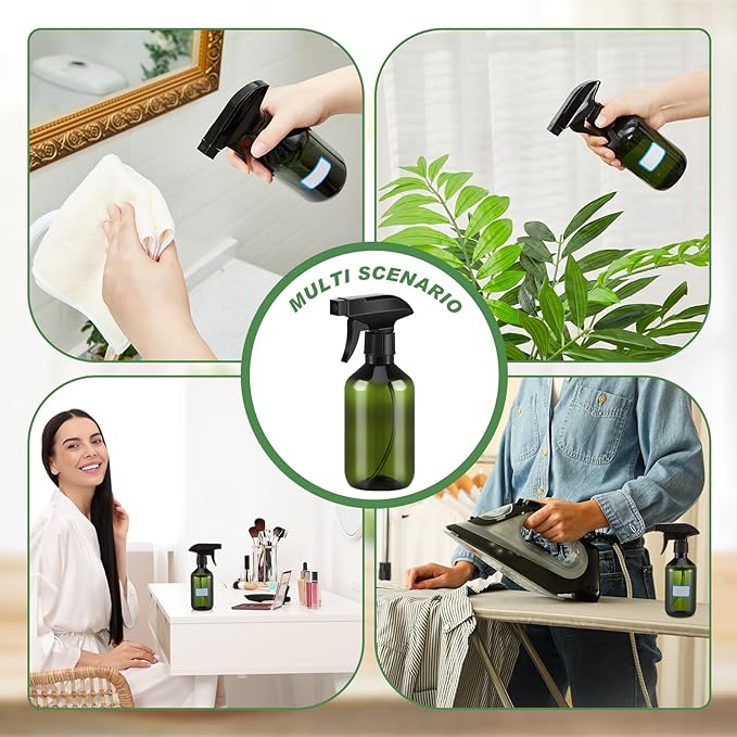 9 Pack 10 oz Plastic Spray Bottle Bulk for Plant Small Spray Bottle Fine Mist Water Sprayer Upgraded Adjustable Nozzle Refillable Empty Containers for Cleaning, Hair, Cooking(Green)