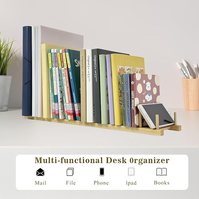 2 Pack Mail Organizer for Desk, Wood Mail Holder Countertop with 5-Slot, Small Letter Sorter File Holder,Office Desktop Envelope Organizer and Book Display Rack