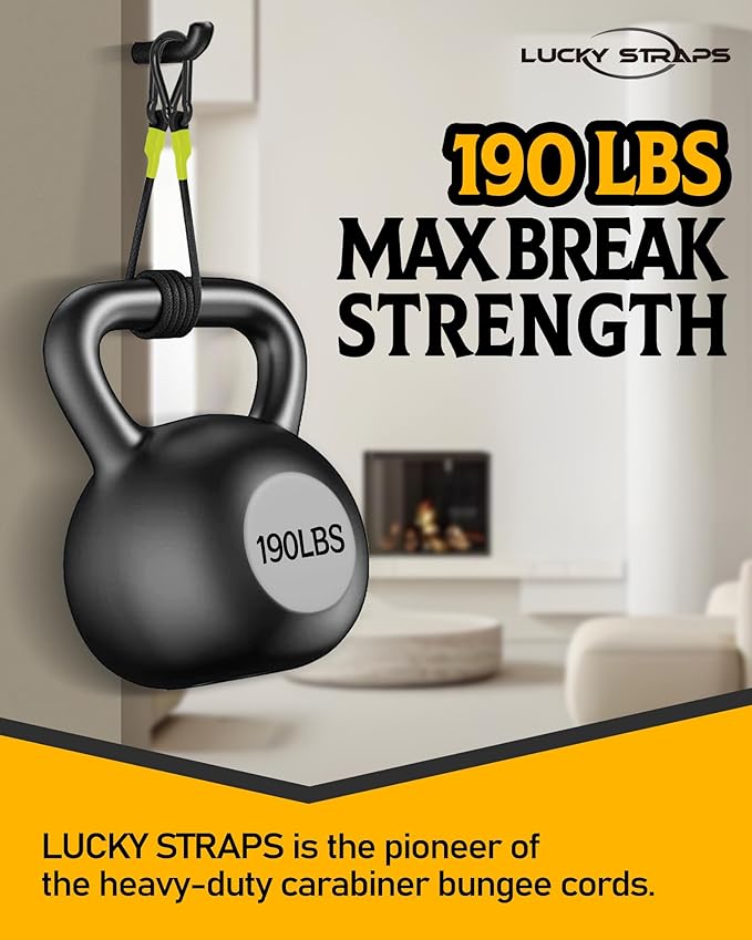 8 Pcs 36 Inch Heavy Duty Carabiner Bungee Cord Outdoor with 190 Lbs Max Break Strength, Black/Yellow Bungee Straps with Upgraded Carabiner Hooks for Luggage Rack, Cargo, Hand Carts, Bike, Camping, etc