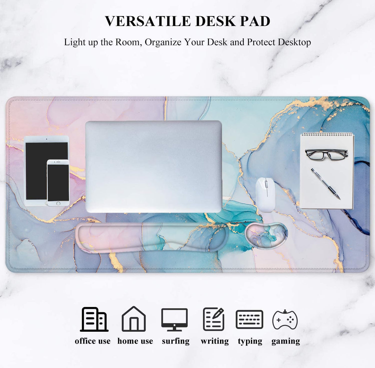 LATEEFAH Desk Mat, Mouse Pad with Wrist Rest, 4-in-1 Large Mouse Pads for Desk, Ergonomic Mouse Pad and Keyboard Wrist Rest Gaming Keyboard Mat for Office, Home