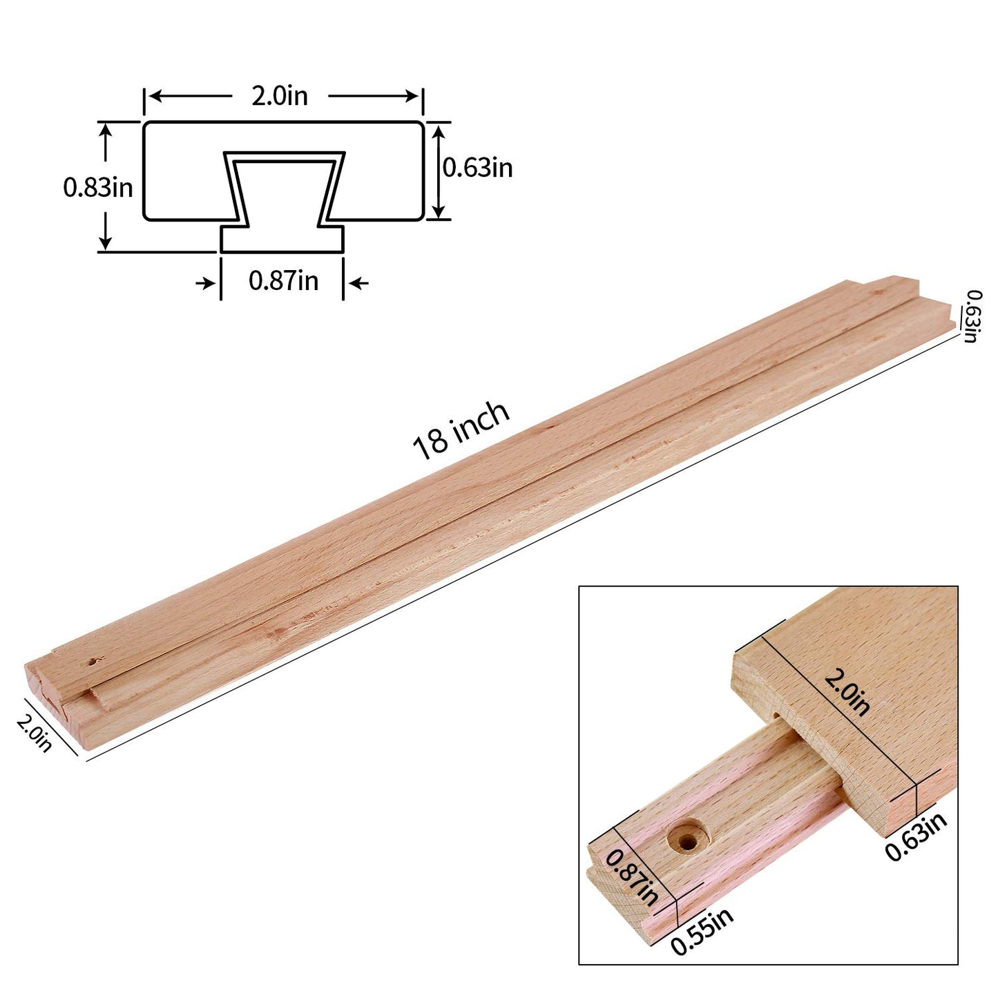 2 PCS Wax Coated 18 Inches Wood Drawer Slide, Classic Traditional Wood Center Guide Track