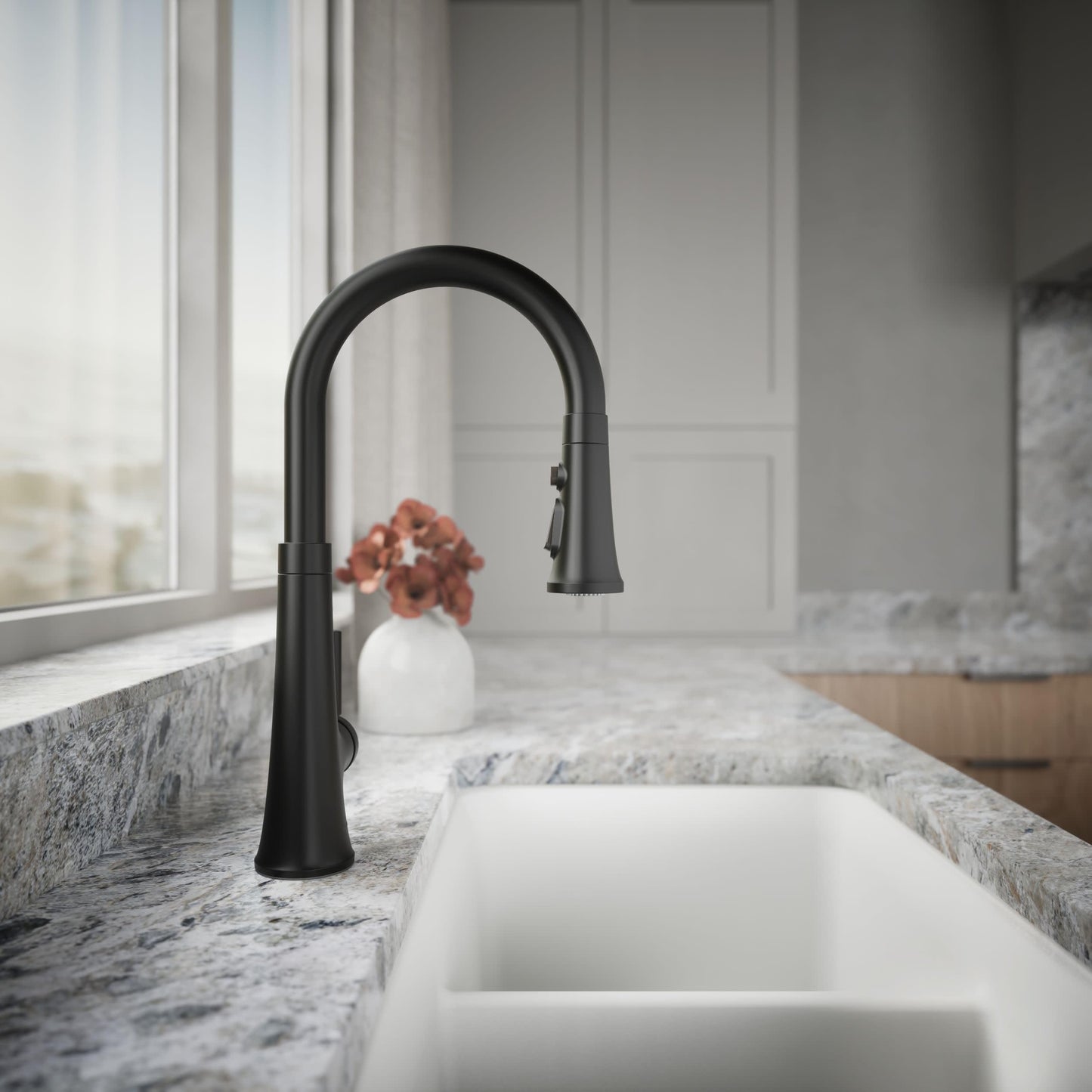Kohler 23764-BL Tone Pull Down Kitchen Faucet, Kitchen Sink Faucets with Pull Down Sprayer, Matte Black