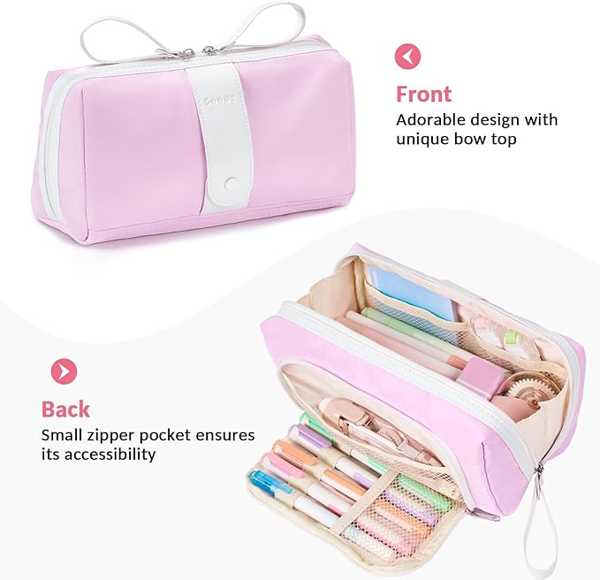 Sooez Big Capacity Pencil Case, Extra Large Pencil Pouch with Zipper Pocket, Wide Opening Pencil Bag, Portable Stationery Organizer, Cute Aesthetic School Office Supplies for Teens Girls, Sky Blue