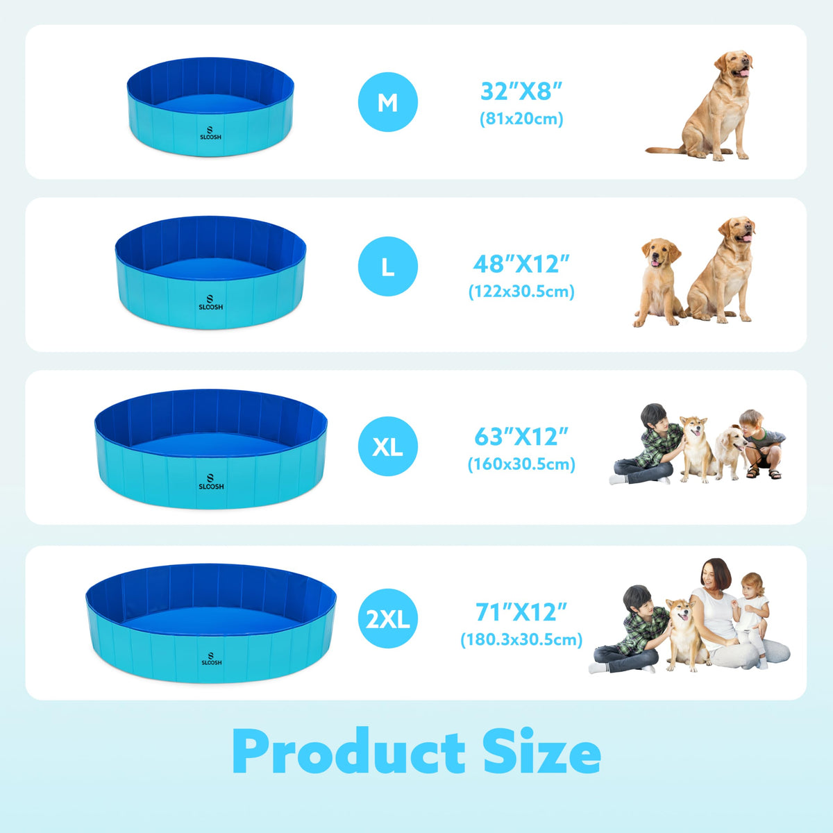 Sloosh Foldable Dog Kiddie Pool - Portable Hard Plastic Doggie Swimming Pool, Anti-Slip Collapsible Pets Bath Tub Suitable for Kids Indoor Outdoor Backyard Use (71" x 12", Blue)