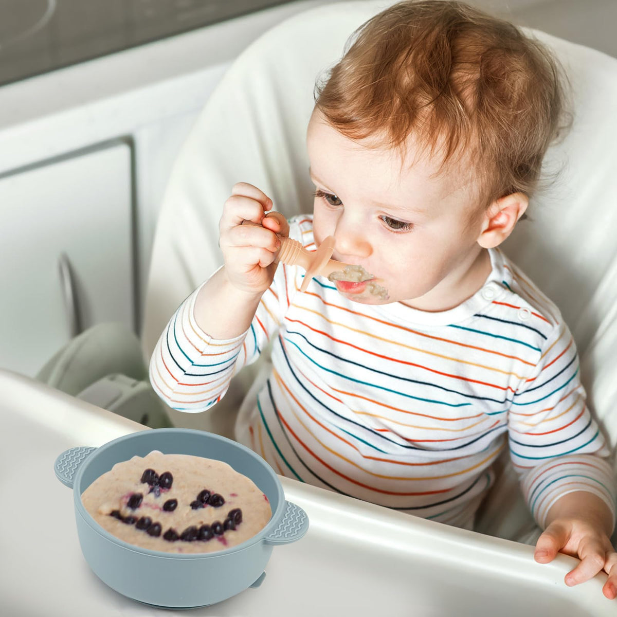 Eascrozn Baby Spoons and Forks Feeding Set, 6 Pack Silicone First Stage Self Feeding Toddler Utensils, BPA Free, Baby Led Weaning Supplies for Training Spoons