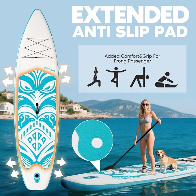 Inflatable Paddle Board,Stand Up Paddle Board Set, Extra Wide SUP Board with Removable Fin, Floating Paddle, Hand Pump, Waterproof Phone Pouch,Traveling Board