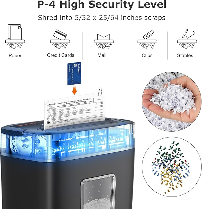 Bonsaii 6 Sheet High Security Micro Cut Paper Shredder, Credit Cards/Mail/Staples/Clips Shredder for Home Use with 4.2 Gallon Bin (C261-D)