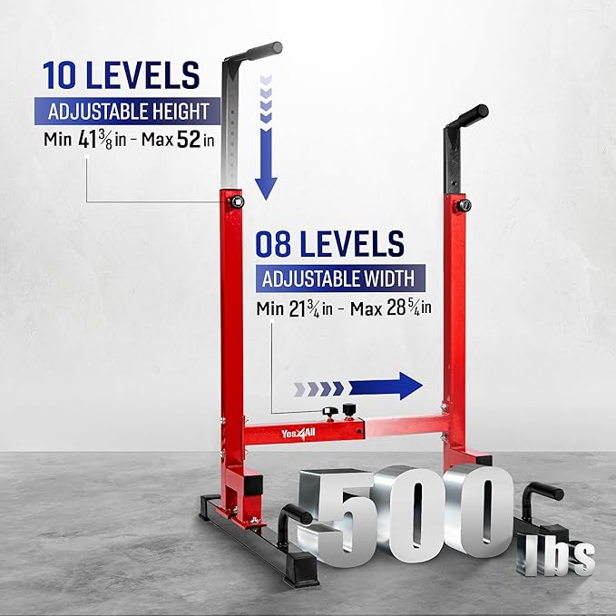 Yes4All Dip Stand 500 LBS Capacity, 80 Levels Adjustable Dip Bars, Dip Station Machine for Home Gym