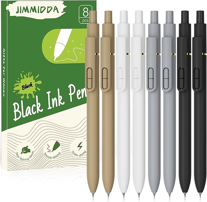 8Pcs Gel Pens with Black Ink, Fine Point Smooth Writing Pens, Quick-dry Gel Retractable Pens for Journaling Note Taking, Cute Office School Supplies for Adults Kids (0.7mm, Regular)