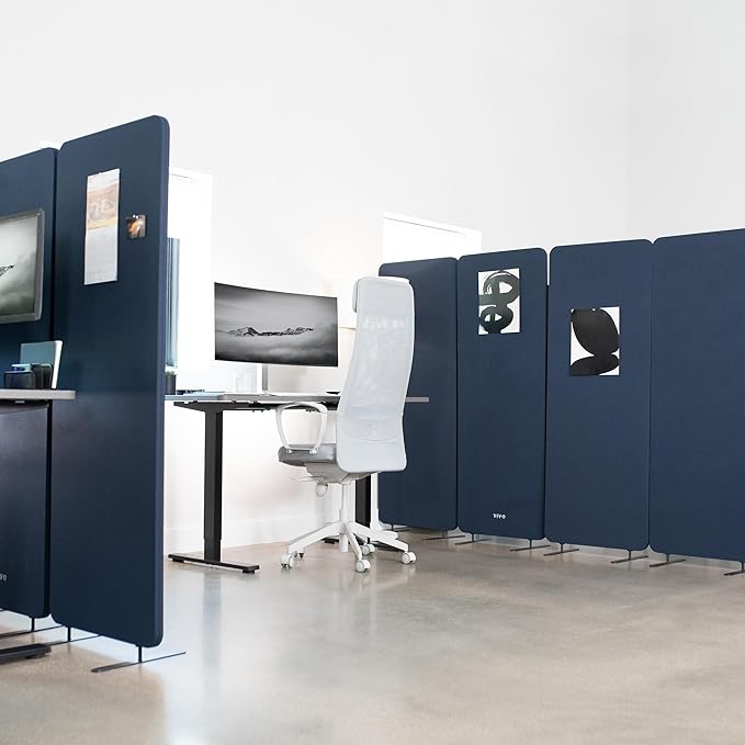 VIVO Freestanding 72 x 66 inch Privacy Panel, Cubicle Divider, Acoustic Wall Partition, x3 24 inch Panels, Navy Blue, PP-3-T072NB