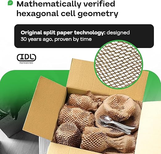 IDL Packaging 15.25" x 1400' Refill Roll (Pack of 2) for MP-1400USW HexcelWrap Honeycomb Packing Paper Station, White - Protective Kraft Paper with Interlocking Slit Design for Shipping