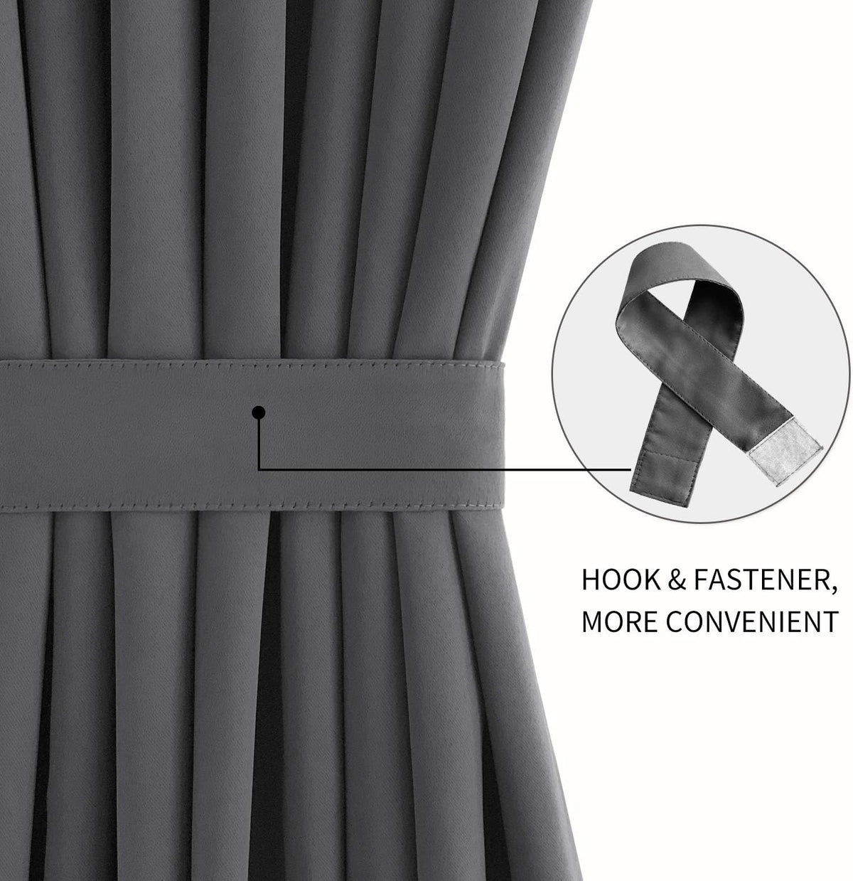 DWCN French Door Curtains – Rod Pocket Thermal Blackout Curtain for Doors with Glass Window, Kitchen and Patio Doors for Privacy, 54 X 40 Inch Length, 1 Curtain Panel with Tieback, Dark Grey