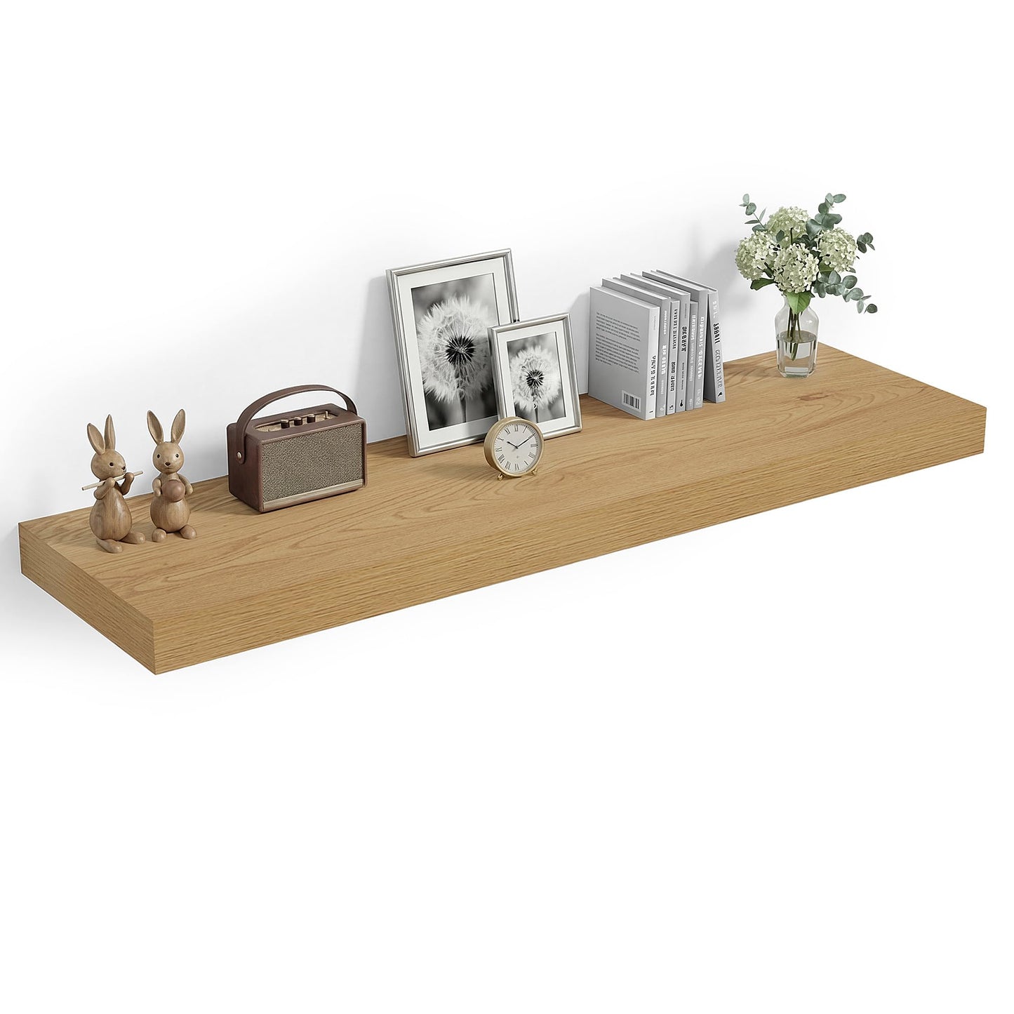 Heimlove 12" Deep Floating Shelves, 36 x 12 Inch Wall Mounted Long Floating Shelf with Invisible Brackets, for Home Decor, Bedroom, Kitchen, Living Room, Bathroom - 1 Pack, Oak
