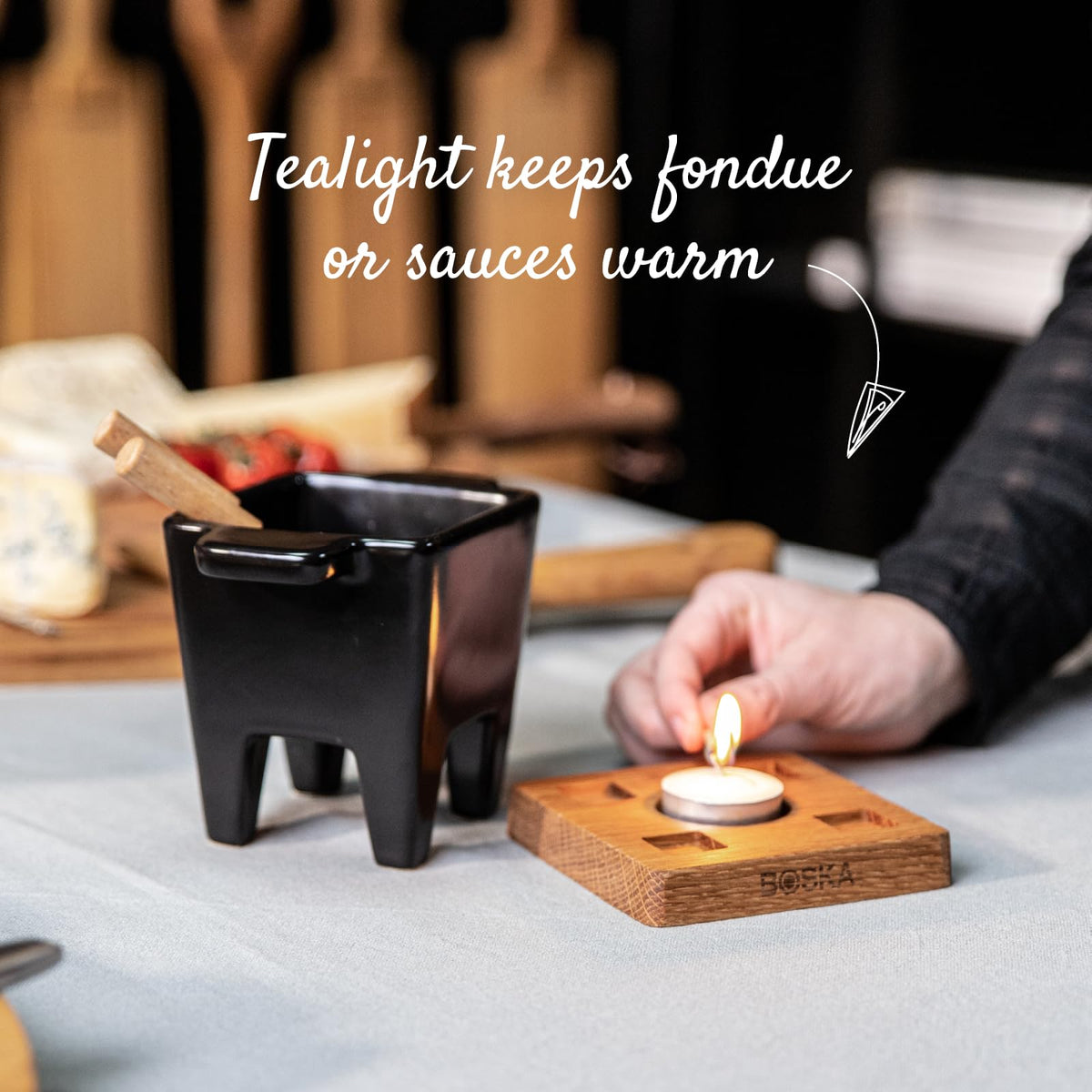Boska Tealight Tapas Fondue Set - Best for Cheese or Chocolate - Microwave Safe Ceramic Hot Pot Chocolate Fountain Snack - Wedding Registry Items Small Kitchen Appliances - 200 mL Pro Collection