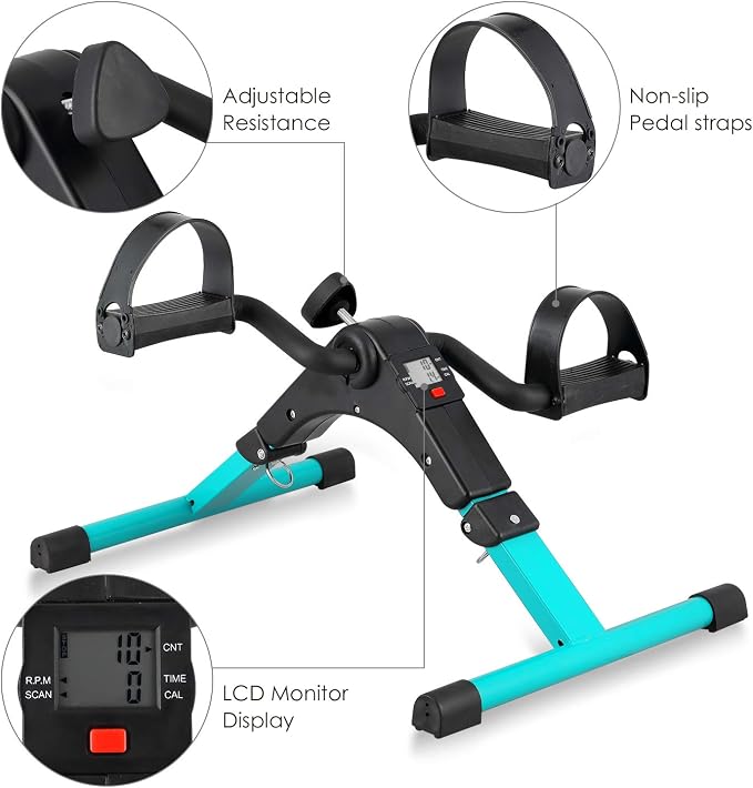Folding Pedal Exerciser, Mini Under Desk Bike - Portable Foot Hand Cycle Peddler Machine Bicycle Exerciser for Arm Leg While Sitting
