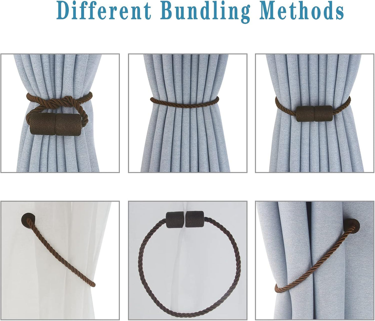 Magnetic Curtain Tiebacks 6 Pack Coffee Curtain Rope Tieback Curtain Holders for Drapes Modern Tie Backs Decorative Curtain Holdbacks