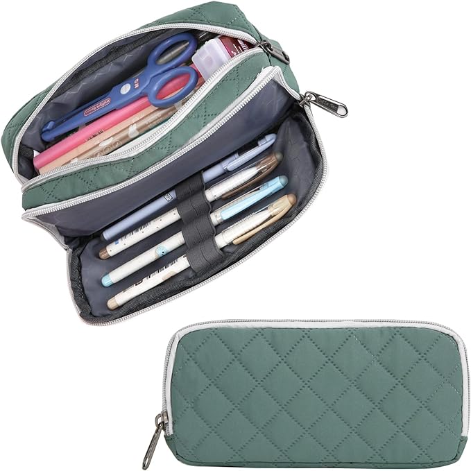 Della Gao Small Pencil Case Large Capacity Pencil Pouch Marker Pen Bag Coin Pouch Office Stationery Organizer (DarkGreen-02RH)