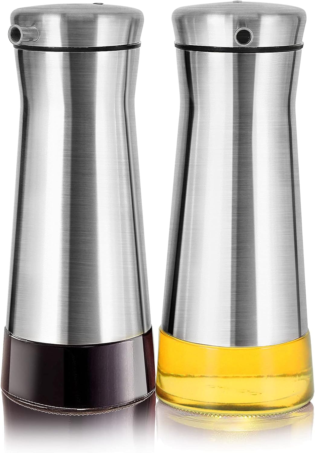Aelga Olive Oil And Vinegar Dispenser Set -2 Pack Elegant Stainless Steel Oil Dispenser Set- Vinegar Bottle for Kitchen with No-Drip