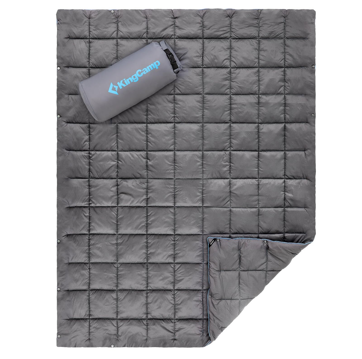 KingCamp Ultralight Camping Blanket, Packable Down Alternative Puffy Wearable Blankets Weatherproof Warm Package Quilt with Snap Buttons for Outdoor Hiking Travel Picnic Stadium (69" x 53", CHARCOAL)