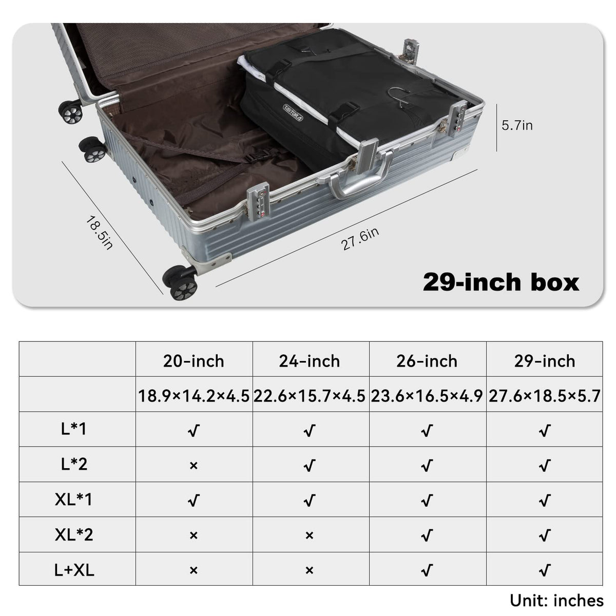 TABITORA Portable Hanging Travel Shelves Bag Packing Cube Organizer Suitcase Storage Large Capacity (Black XL)