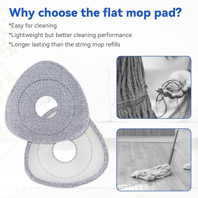 Spin Mop Head Refill for Vileda/Ocedar EasyWrin & RinseClea Spin Mop - Fit Both of EasyWrin 1-Tank & RinseClean 2-Tank System,Rotating Microfiber Triangle Replacement Pads - 6 Cloth 1 Mop Base