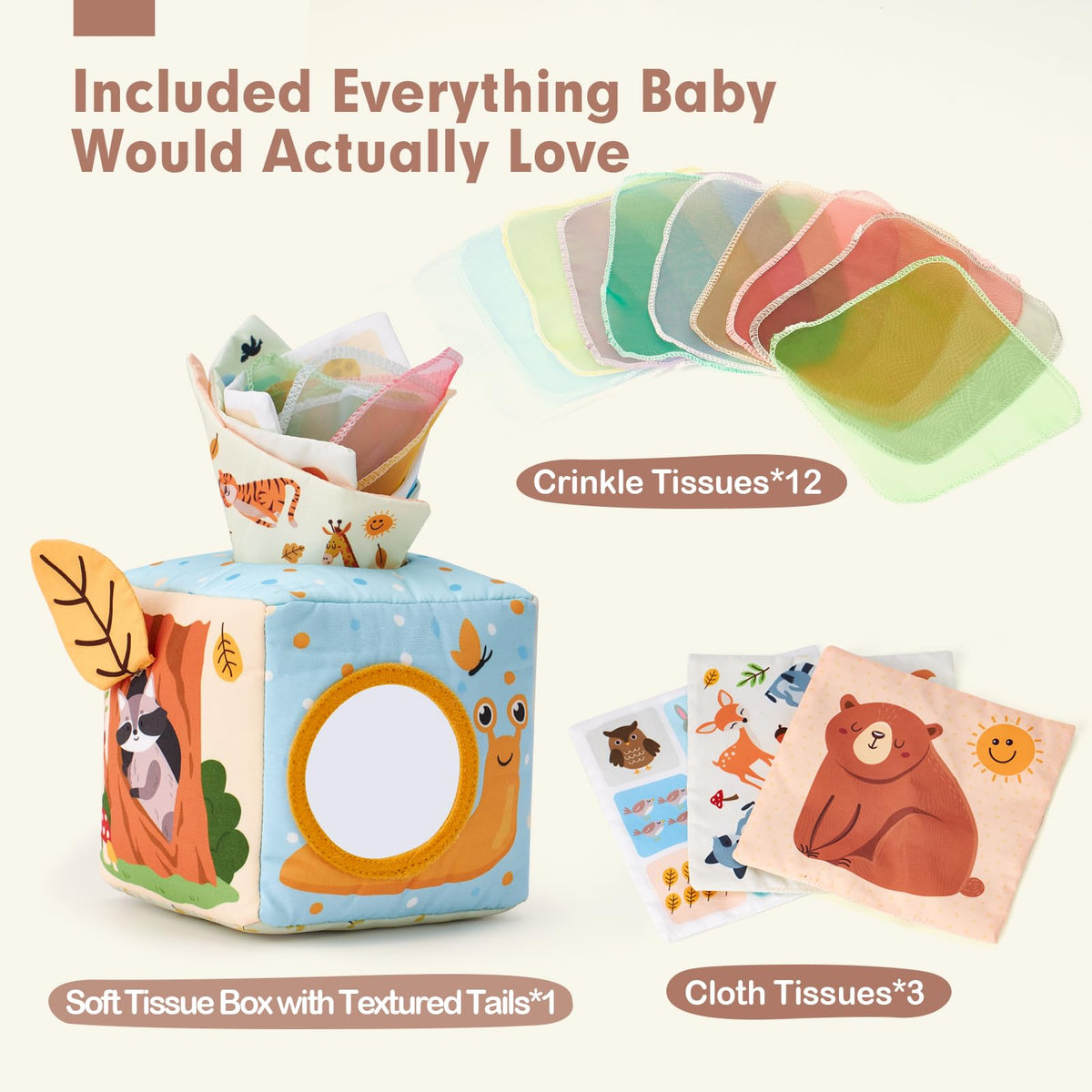hahaland Baby Tissue Box Toy - Baby Toys 6-12 Months Montessori Toys for 6 Month Old Must Haves - Boy Girl Shower Gifts for Babies 6 9 12 18 Months Old Developmental Sensory Pulling Play Scarf Toy
