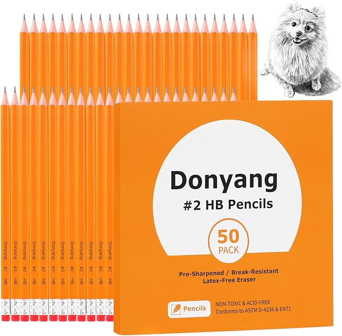 50 Pack #2 Pencils, Pre-Sharpened Pencils with Erasers, Bulk Yellow Graphite Pencils for School Teacher Supplies Office Essentials Desk Accessories, No 2 HB Pencil for Writing Drawing Sketching Gifts