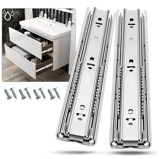 REGUDA Stainless Steel Drawer Slides Ball Bearing 3 Folds Full Extension Side Mount Cabinet Runners Glides Rails Track 100 Lbs Load 10 12 14 16 18 20 22 24 Inch (Silver-Stainless Steel- 1 Pr, 12 inch)
