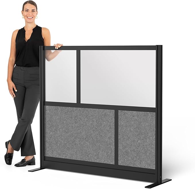 Stand Up Desk Store Expanse Modular Wall | 53'' x 48'' Wall | Expandable Partition Room Divider with Rearrangeable Frosted Acrylic & Sound Absorbent Panels (Black Frame)
