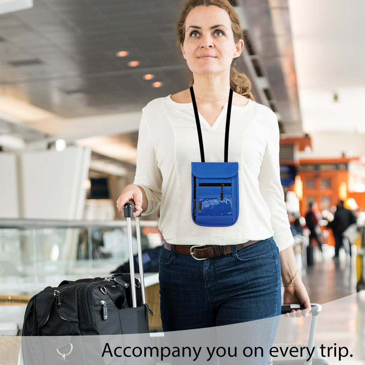 RFID Blocking Travel Neck Wallet Pouch and Passport Holder, Travel Neck Pouch Passport Holder for Women & Men - Blue