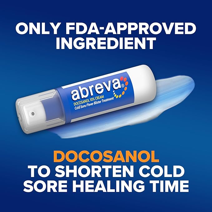 Abreva Docosanol 10% Cream Cold Sore Treatment, Fever Blister and Cold Sore Cream - 0.07 Oz Pump Bottle x 3
