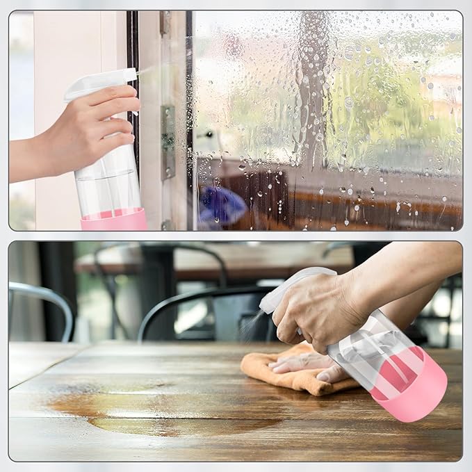 Glass Spray Bottles with Silicone Sleeve Protection, Empty 16 oz Refillable Containers, Reusable Spray Bottles with Adjustable Nozzle for Hair, Cleaning Solutions, 1 Pack Pink