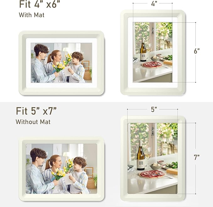 4-Pack 5x7 Picture Frame or 4x6 with Mat – Shatterproof Plastic Photo Frame for Family, Nursery, and Playroom, Wall & Tabletop Picture Frames for Home, Office, Safe & Lightweight Design in Cloud Gray